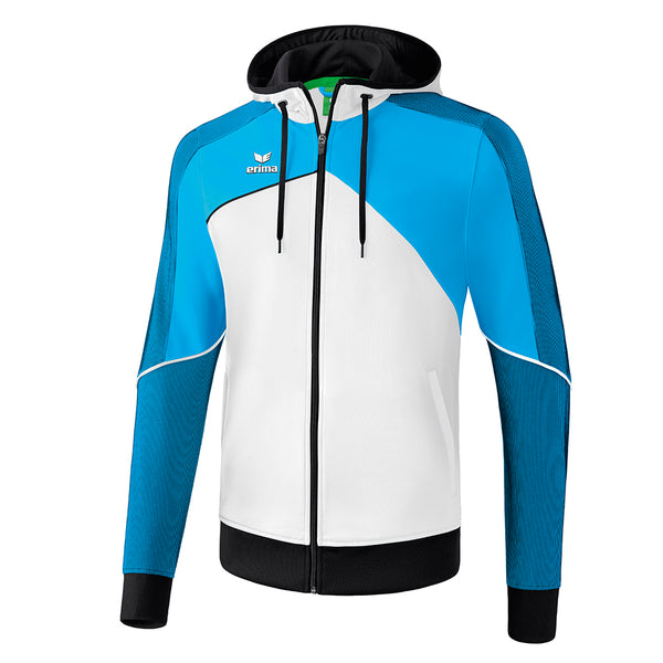 Erima Premium One 2.0 Trainingsjacke mit Kapuze - weiß/curacao/schwarz – Bild 2