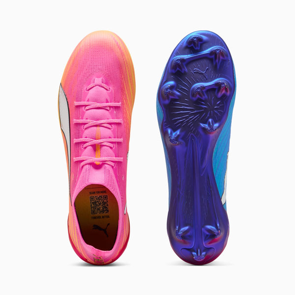 Puma ULTRA 6 ULTIMATE FG Poison Pink – Draufsicht und FG-Sohle mit FastTrax-Stollen